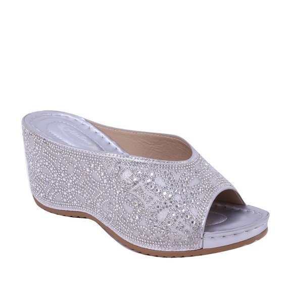 Restock! Elegant Silver Rhinestone Wedge Heel Sandal Perfect for Weddings - Picture 8 of 8
